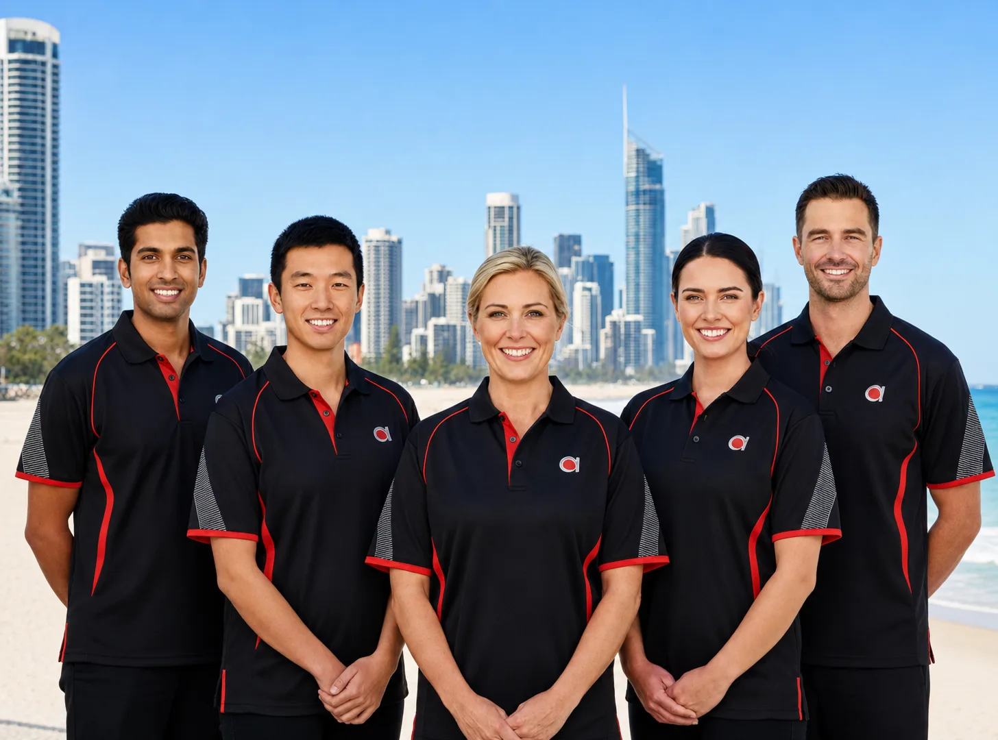 Commercial cleaners group photo with Gold Coast city view behind